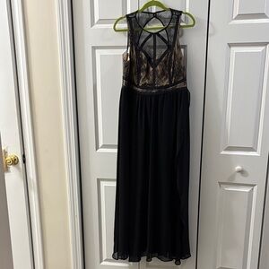 Torrid Sheer Lace Black and Tan Maxi Dress